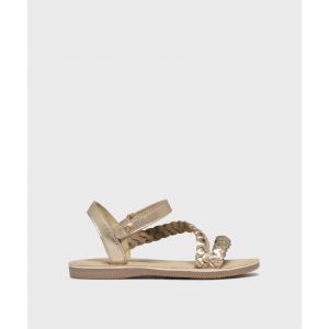 Sandales dessus cuir tress&eacute; fermeture scratch fille - LuluCastagnette - 23 - dore - LULUCASTAGNETTE