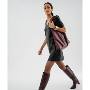 Robe courte manches courtes en cuir imitation femme - XL - noir standard - GEMO