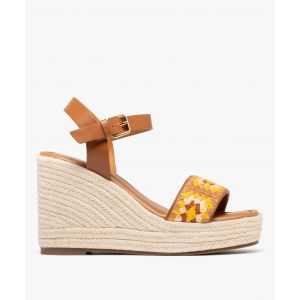 Sandales à talon compensé en corde et bride crochet femme - 37 - beige chine - FOLLOW ME