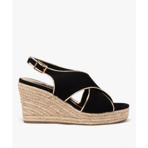 Sandales femme à talon compensé en corde avec dessus à liseré métallisé - 39 - noir standard - GEMO