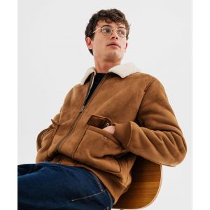 Blouson en su&eacute;dine avec doublure sherpa homme - GEMO