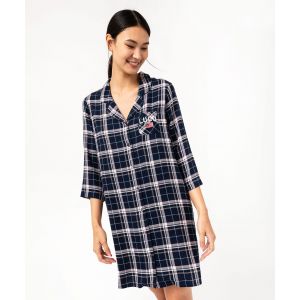 Chemise de nuit liquette à carreaux et manches 3/4 femme - LuluCastagnette - LULUCASTAGNETTE