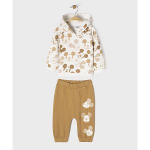 Ensemble 2 pièces à motifs Mickey bébé garçon : sweat à capuche et pantalon - Disney - 6M - marron - MICKEY