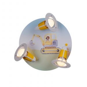 Elobra Plafonnier Pelleteuse Chantier, jaune, &Oslash; 29 cm, &agrave; 3 lampes