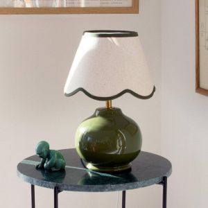 PR Home lampe de table Nell, vert mousse, céramique, hauteur 34 cm, E27