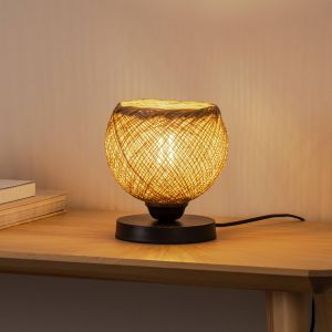 MODELSA Lampe &agrave; poser Yumak, marron/noir, &Oslash; 18 cm, corde, m&eacute;tal