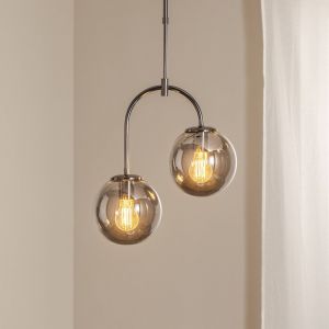 Lucea Suspension Portemo, gris fumé/nickel, Ø 37 cm, à 2 lampes. verre