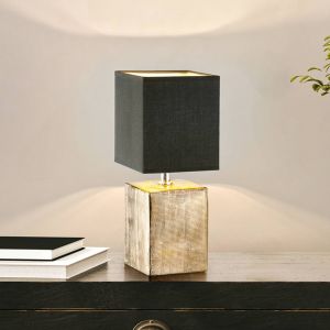 FISCHER & HONSEL Lampe de table Ouro, noir/bronze antique, 35 cm, textile/c&eacute;ramique