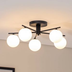 Jupiter Plafonnier Prato, noir/blanc, verre, &agrave; 5 lampes