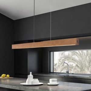 TK Lighting Suspension LED en bois Teo, noyer, 126 cm, variateur tactile