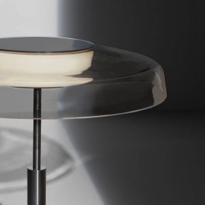 Oluce lampadaire LED Dora, nickel/gris fumé, métal, PMMA