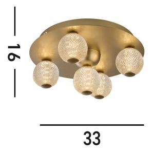 Searchlight Plafonnier LED Asteroid, or, Ø 33 cm acier/acrylique 5 lampes