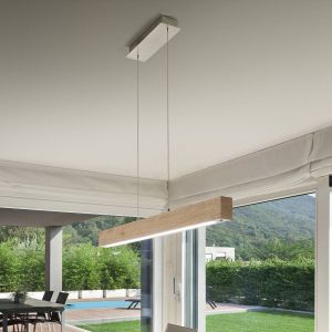 Fabas Luce Suspension LED Badia, variateur tactile, bois de ch&ecirc;ne, longueur 110 cm