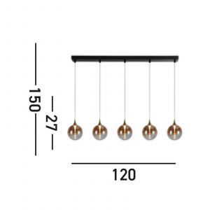 Searchlight Suspension LED Alchemy, 5 lampes, noir, ambre, verre