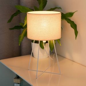 Duolla Lampe &agrave; poser Trixi avec structure en fil m&eacute;tallique blanc/beige, tissu, E14