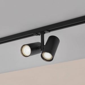 Lindby Spot sur rail Linaro, GU10, &agrave; 2 lampes, noir, &eacute;cran