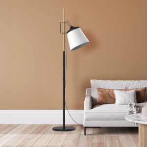 Aluminor Woody lampe sur pied, noire/blanche/bois