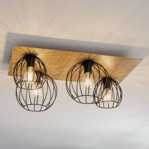 SIGMA Plafonnier Malin, cache en bois angulaire, à 4 lampes