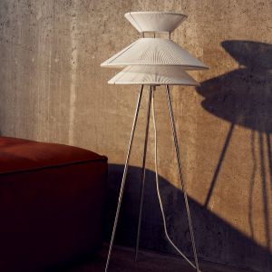 FRANDSEN Lampe sur pied Kiku, métal, lin, blanc, hauteur 90 cm