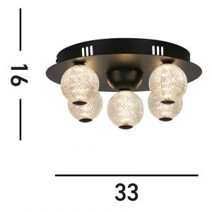 Searchlight Plafonnier LED Asteroid, noir Ø 33 cm acier/acrylique à 5 lampes.