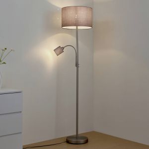 Lindby lampe sur pied Jaileen, gris, textile, 170 cm, lampe de lecture