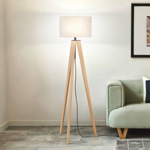 FISCHER & HONSEL Lampadaire SHINE-WOOD, sable/noir/ch&ecirc;ne Hauteur 164 cm 3 x E27