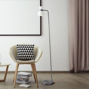 miloox by Sforzin Lampe sur pied Fifty, couleur acier, verre opalin blanc, orientable