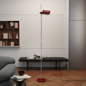 Oluce lampadaire LED Colombo, rouge/chrome, métal, 2 700 K