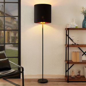 Lindby Nymar lampadaire, tissu, noir-doré