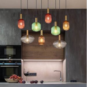 Globo Suspension Normy, longueur 125 cm, multicolore, verre, 8 lampes