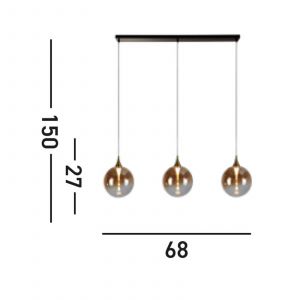 Searchlight Suspension LED Alchemy, 3 lampes, noir, ambre, verre