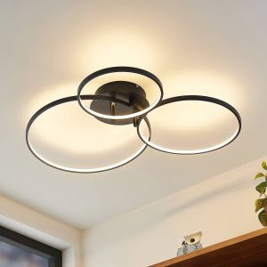 Lindby Plafonnier LED Rayk, noir, m&eacute;tal, 77 cm, intensit&eacute; variable