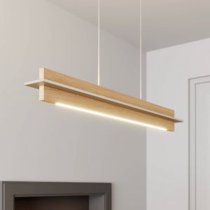 Quitani Suspension LED Lexa, chêne/nickel, longueur 78 cm