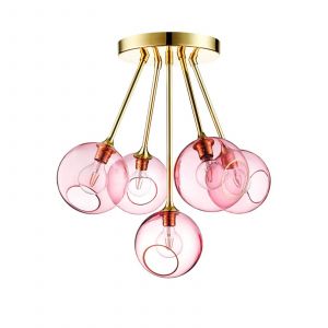 DESIGN BY US Plafonnier Ballroom Molecule, rose, verre, à 5 lampes