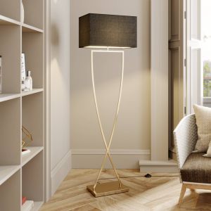 Lucande lampe sur pied Evaine, laiton/noir, 155 cm, E27
