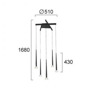 Viokef Suspension LED Rina, noir/transparent, &Oslash; 51 cm, m&eacute;tal, &agrave; 5 lampes.