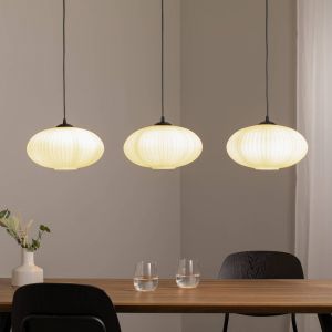 EMIBIG LIGHTING Luminaire pour salle à manger Coco, longueur 115 cm, noir/opale, verre, 3 lampes
