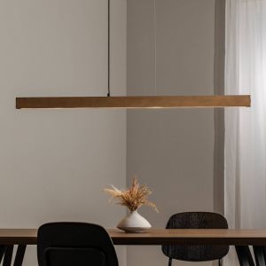 TK Lighting Suspension LED en bois Teo, pin, 126 cm, variateur tactile