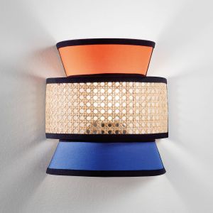 Luce Ambiente Design Applique murale Gazebo, orange/bleu/naturel, 24 cm, tissu/rotin
