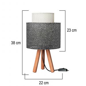 MODELSA Lampe &agrave; poser Dona, motif noir et blanc/couleur bois, tissu