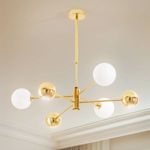 Jupiter Suspension Moka, dorée, verre, à 6 lampes, G9, GU10