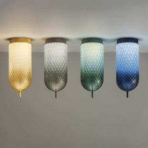 OLEV Plafonnier LED Curuba, bleu, verre, hauteur 40 cm, 2 700 K