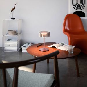 Sigor Lampe de table LED rechargeable Numotion, or rose, verre, IP54, intensité