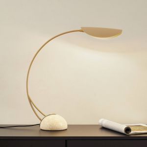 Lucande Lampe à poser Rivera, beige, métal, pierre, 51 cm, G9