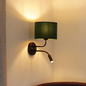 Duolla Applique murale Roller, velours vert foncé, noir, avec lampe de lecture