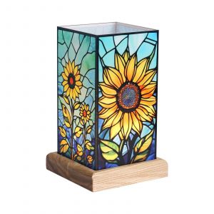 Wagner Life Lampe &agrave; poser LED Art Light Tournesol, socle en bois, acrylique color&eacute;