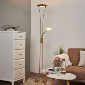 Lampadaire à éclairage indirect LED Lindby Eda, hauteur 180 cm, laiton, à