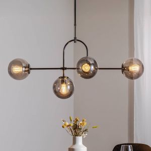 Lucea Suspension Portemo, gris fumé/nickel, 109x30 cm, 4 lampes. verre
