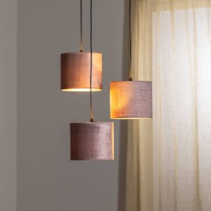 EMIBIG LIGHTING Suspension Jari abat-jour en tissu à 3 lampes rond rose doré