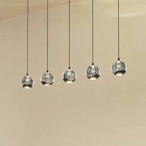 Lucande suspension LED Hayley, noir, à 5 lampes, allongée